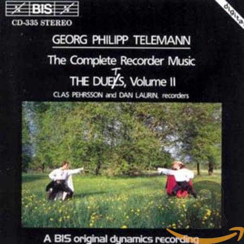 CD cover for Telemann recorder music, featuring musicians in a field.