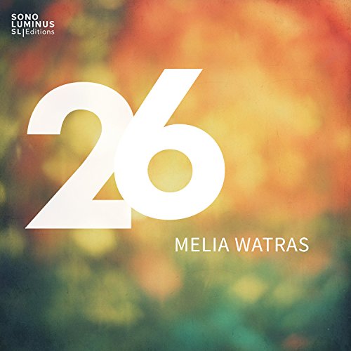"CD cover with '26' and 'Melia Watras' on a colourful blurred background."