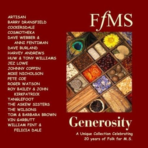 CD cover for "Generosity" featuring a wooden box filled with colorful items.