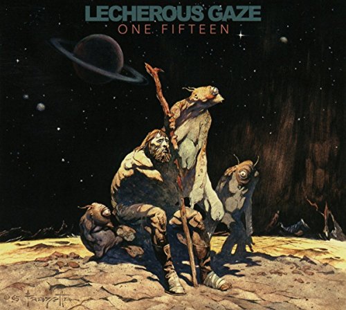 Sci-fi album cover depicting a seated man with alien figures.