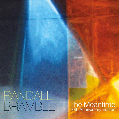 Album cover for Randall Bramblett’s “The Meantime” with abstract blue and orange blocks.