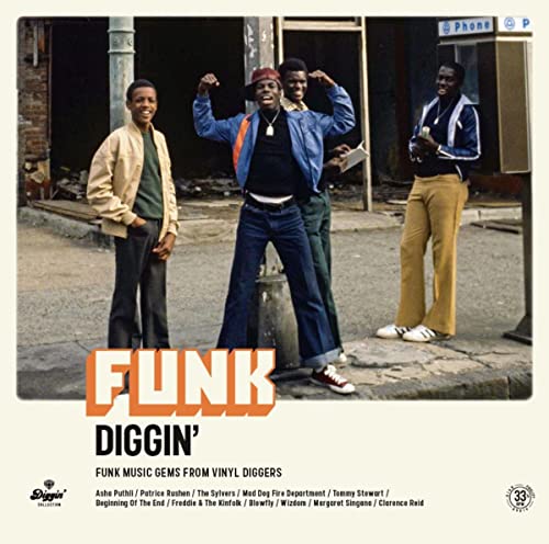 Record album cover featuring four men in 1970s style clothing, with "FUNK DIGGIN'" text.