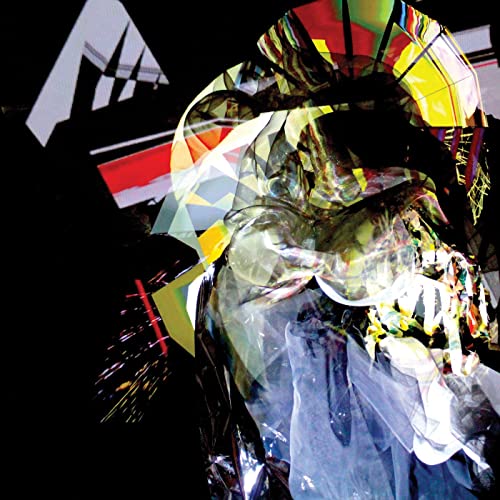 Abstract album cover with fragmented figures and colorful geometric shapes.