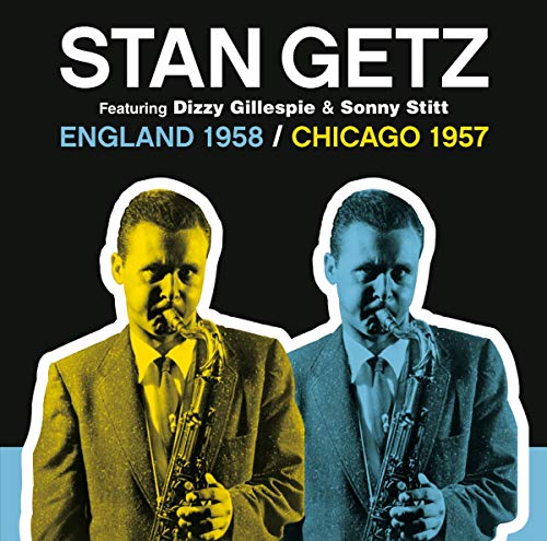Stan Getz album cover featuring two saxophone players in yellow and blue.
