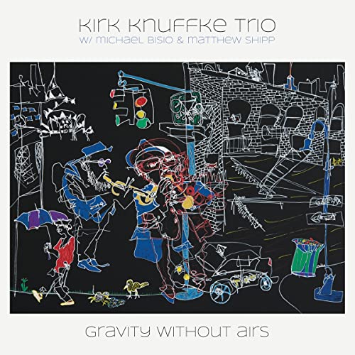 Album cover for Kirk Knuffke Trioās āGravity Without Airsā with abstract city art.