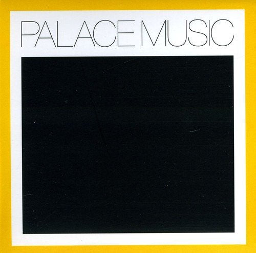 The image is a square with a yellow border, containing a white square with "PALACE MUSIC" written in thin black font at the top and a large black square below. Alt text: Yellow square with white and black inner squares and "PALACE MUSIC" text.