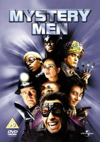 DVD cover for "Mystery Men" featuring a group of costumed superheroes.