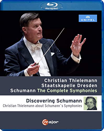 Blu-ray cover featuring conductor Christian Thielemann directing an orchestra for Schumann's complete symphonies.