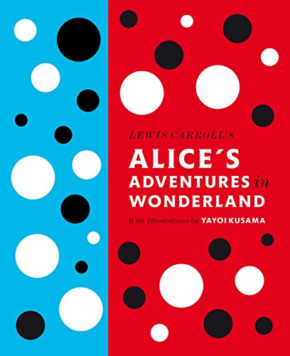 "A hardcover book cover with red and blue background and polka dot pattern."