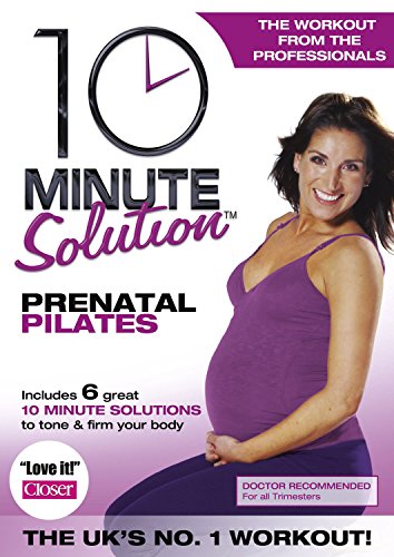 DVD cover for "10 Minute Solution Prenatal Pilates" featuring a pregnant woman.