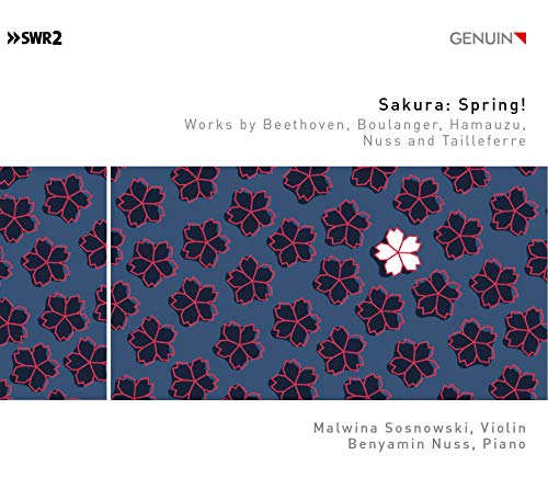 CD cover with pink cherry blossoms on a dark blue background.