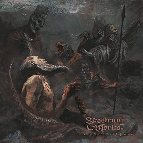 Dark fantasy album cover with monstrous figures in a chaotic scene.