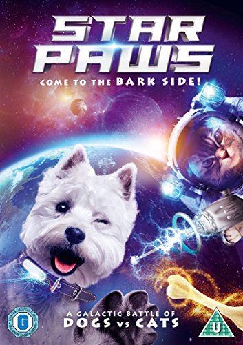 "Star Paws DVD cover featuring a dog and cat in space."