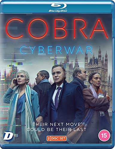 Blu-ray cover for Cobra: Cyberwar featuring four cast members in front of the Houses Parliament.