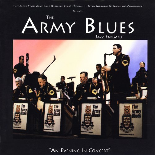The US Army Blues Jazz Ensemble in uniform performing on stage.