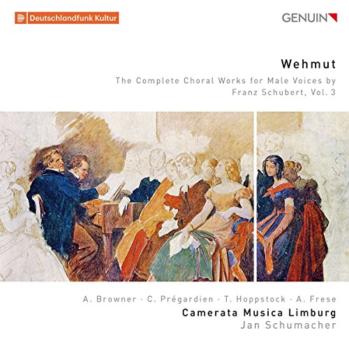 "CD cover with classical music theme, featuring a painting of people gathered around a man."