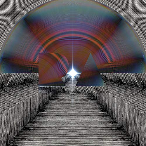Abstract album cover with geometric shapes and radiating lines.
