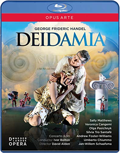 Blu-ray cover for Handel’s “Deidamia” opera, featuring a dramatic scene.