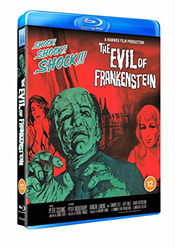 The Evil of Frankenstein" Blu-ray cover featuring a monster and castle.