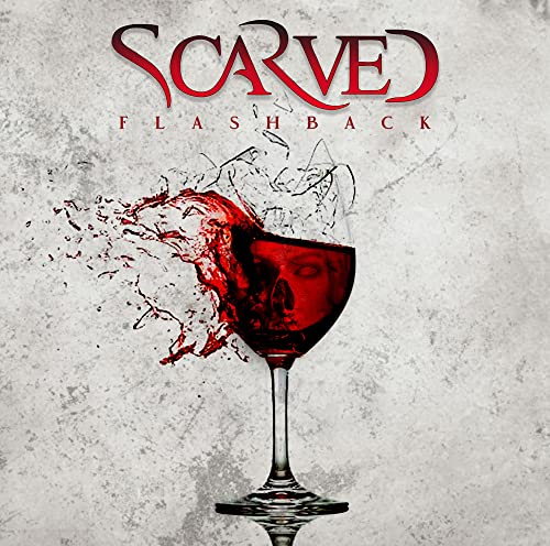 Album cover for Scarved’s “Flashback” featuring a wine glass and skull.