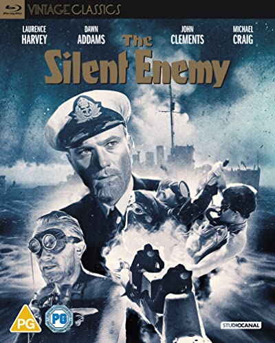 Blu-ray cover for “The Silent Enemy” featuring a naval officer and divers.