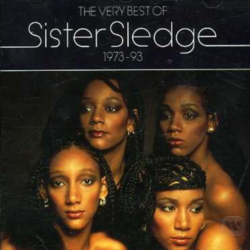 "CD cover art featuring four women with braided hair, dark background, and 'Sister Sledge' title."