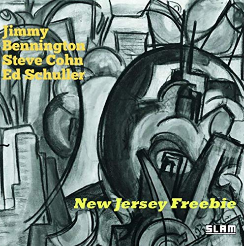 "Album cover with abstract black and white drawing and yellow text."