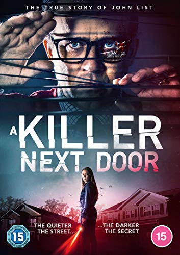 DVD cover for "A Killer Next Door" featuring a man's face and a house.
