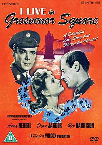 DVD cover for "I Live in Grosvenor Square" featuring three actors and Tower Bridge.