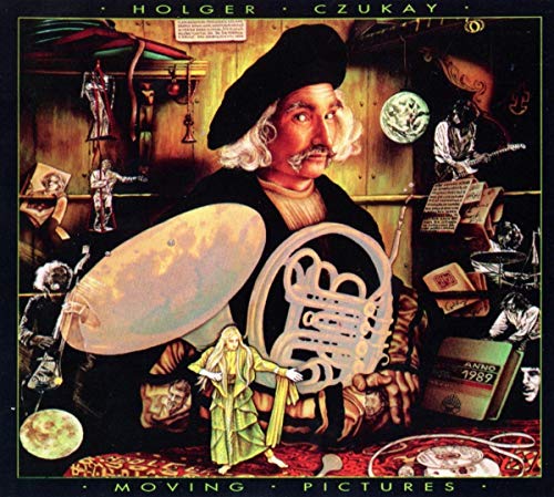 "Album cover art featuring a man with various objects and figures around him."