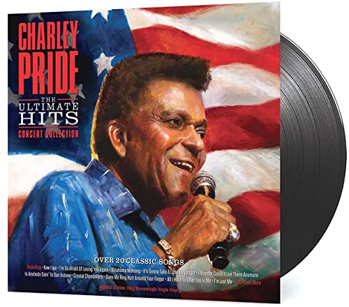 Black vinyl record in a sleeve with Charley Pride's name and musical artwork.