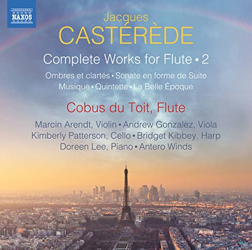 CD cover for Jacques Castérède’s flute works with Paris skyline.