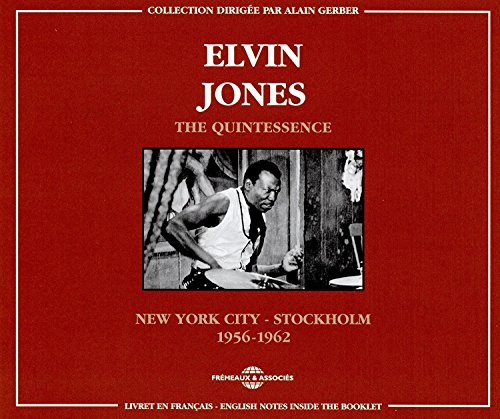 Brown album cover with white text and a black-and-white photo of Elvin Jones drumming.