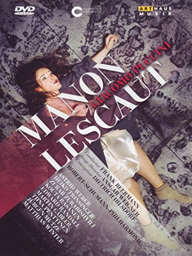DVD cover featuring a woman lying on a stone floor with "Manon Lescaut" title.