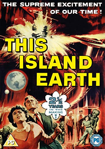 DVD cover for "This Island Earth" with people fleeing alien invasion, explosions, and planet imagery.