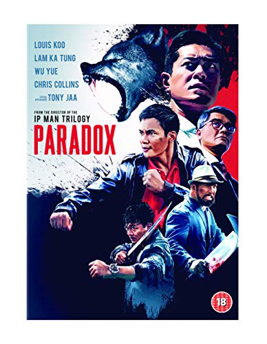 "Paradox DVD cover featuring men in action poses and a snarling dog."