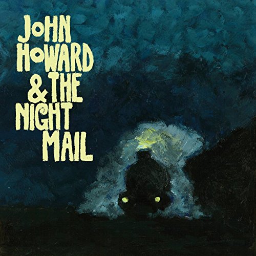 "Album cover featuring a dark train with glowing headlights on a blue background."