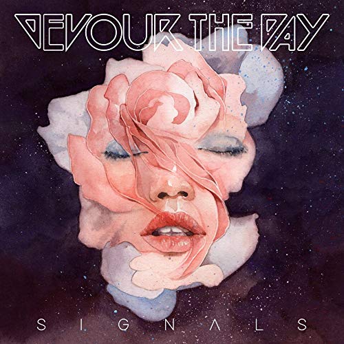 Watercolor portrait of a face obscured by a flower, album cover.