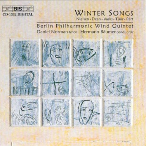 "CD cover with 12 sketches on a beige background, titled 'Winter Songs'."