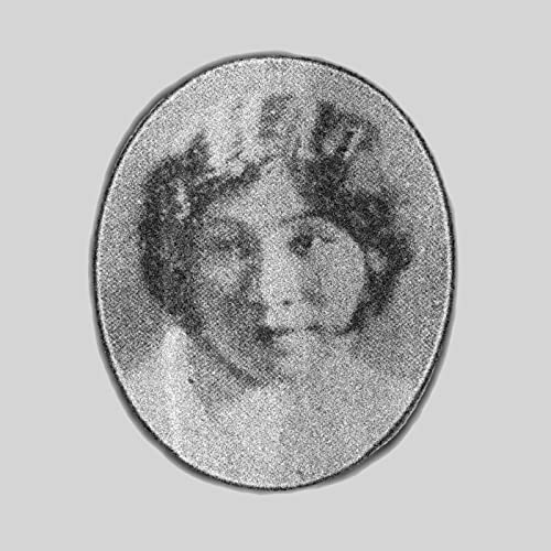 Black and white oval portrait of a woman, vintage style.
