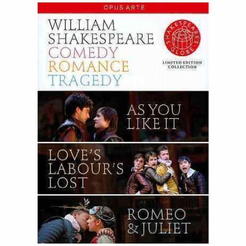 DVD cover featuring scenes from Shakespeare’s plays: *As You Like It*, *Love’s Labour’s Lost*, and *Romeo & Juliet*.