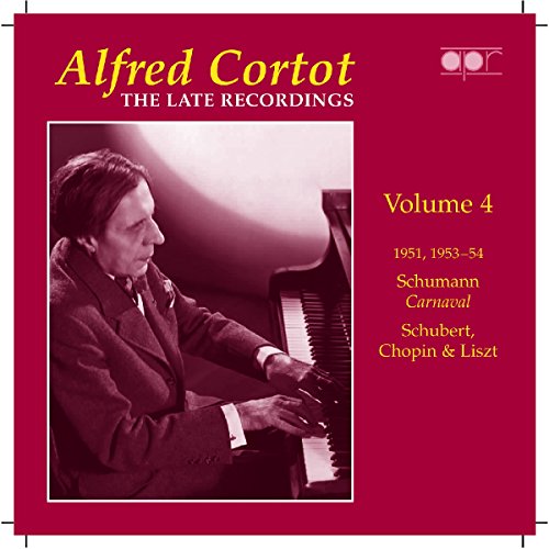 Alfred Cortot CD cover: pianist at piano, red background, volume 4.