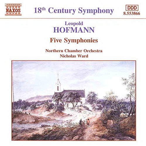 CD cover featuring Leopold Hofmann's Five Symphonies with a landscape painting of a church.