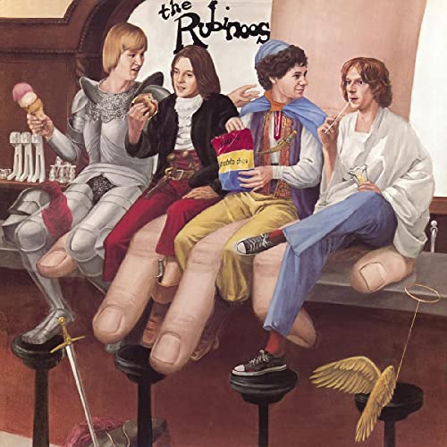 CD cover: four people in costumes seated on oversized fingers.