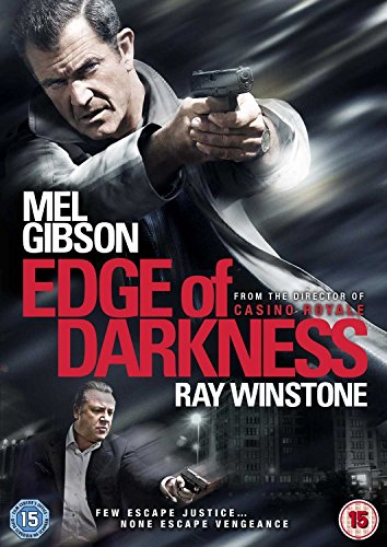 DVD cover for "Edge of Darkness" featuring Mel Gibson holding a gun, with dark background.