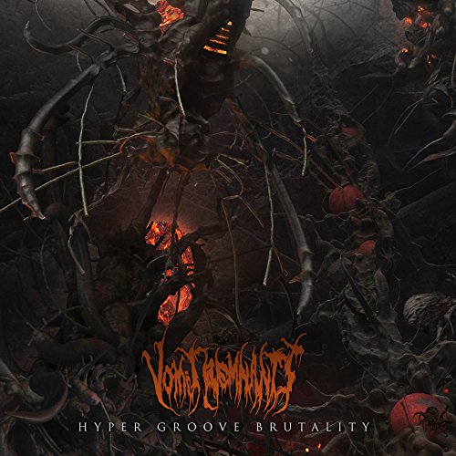 "Dark album cover with twisted, mechanical creature and orange, gothic-style band name."