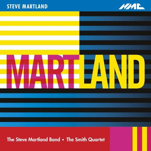 "Album cover with 'MARTLAND' in pink and yellow, surrounded by striped patterns."