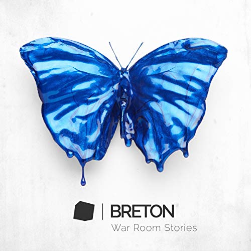 A blue butterfly with dripping wings on a white background, with "Breton" text below.