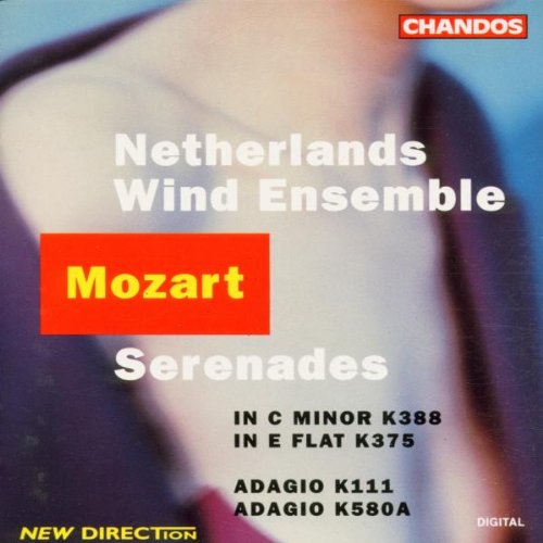 CD cover with blurry musician image, titled "Netherlands Wind Ensemble - Mozart Serenades".
