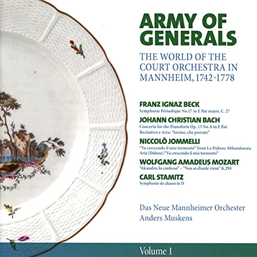 "CD cover with decorative plate and green title 'Army of Generals' on white background."